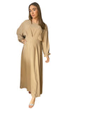 Robe manches longues en satin beige