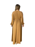 Robe manches longues en satin marron