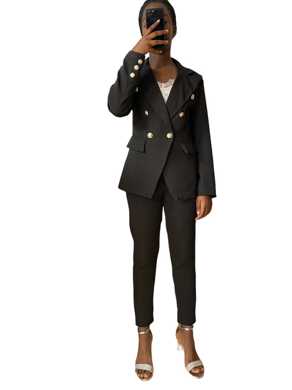 Tailleur femme noire veste croisée