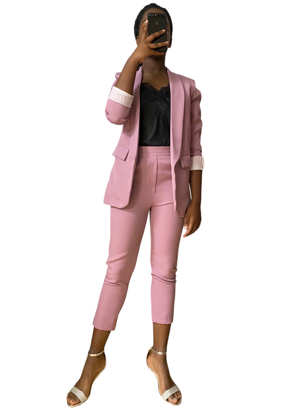 Tailleur pantalon blazer femme vieux rose
