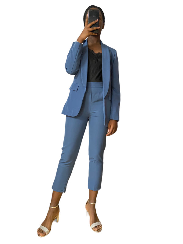 Tailleur femme pantalon blazer bleu