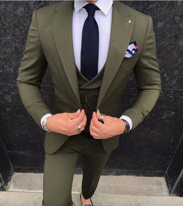 Costume vert 3 pièces slim fit