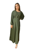 Robe manches longues en satin vert kaki
