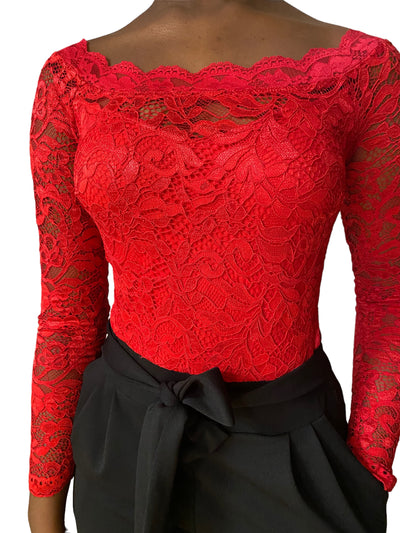 Combi femme manche 3/4 rouge et noire
