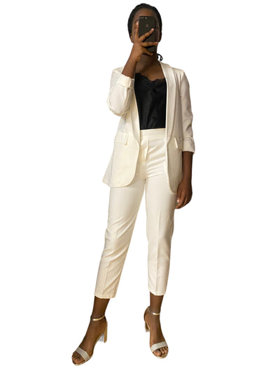 Tailleur pantalon blazer femme blanc