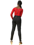Combi femme manche 3/4 rouge et noire