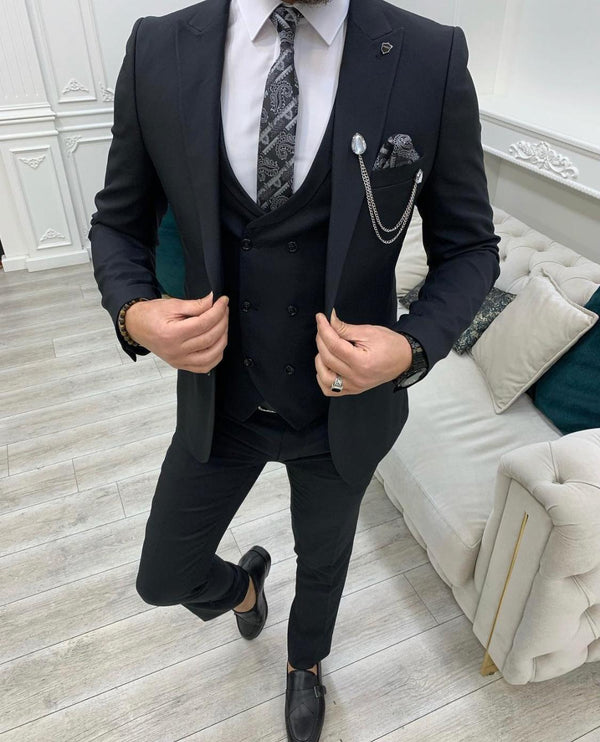 Costume homme noir 3 pièces slim fit