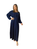 Robe manches longues en satin bleu marine