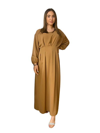 Robe manches longues en satin marron